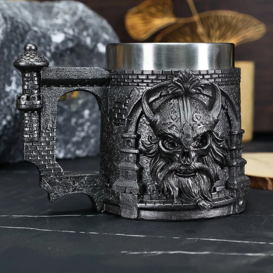 Medieval Cross Swords Knight Mug Tankard Viking Knight Resin Stainless Steel Lining.